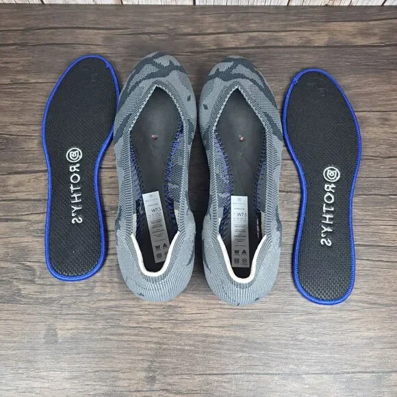 Rothy’s The Round Toe Retired Gray Camo Ballet Flats Women's Sz 7.5 Red Bottoms - Picture 9 of 10